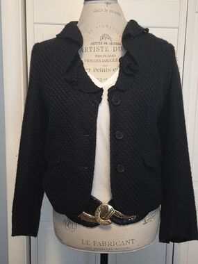 Y2K Black Boucle Style Peplum Cropped Jacket